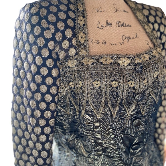 Vintage Victor Costa Gold and Black 2-Piece Jacket and Skirt Set | Size 14 - Picture 2 of 13